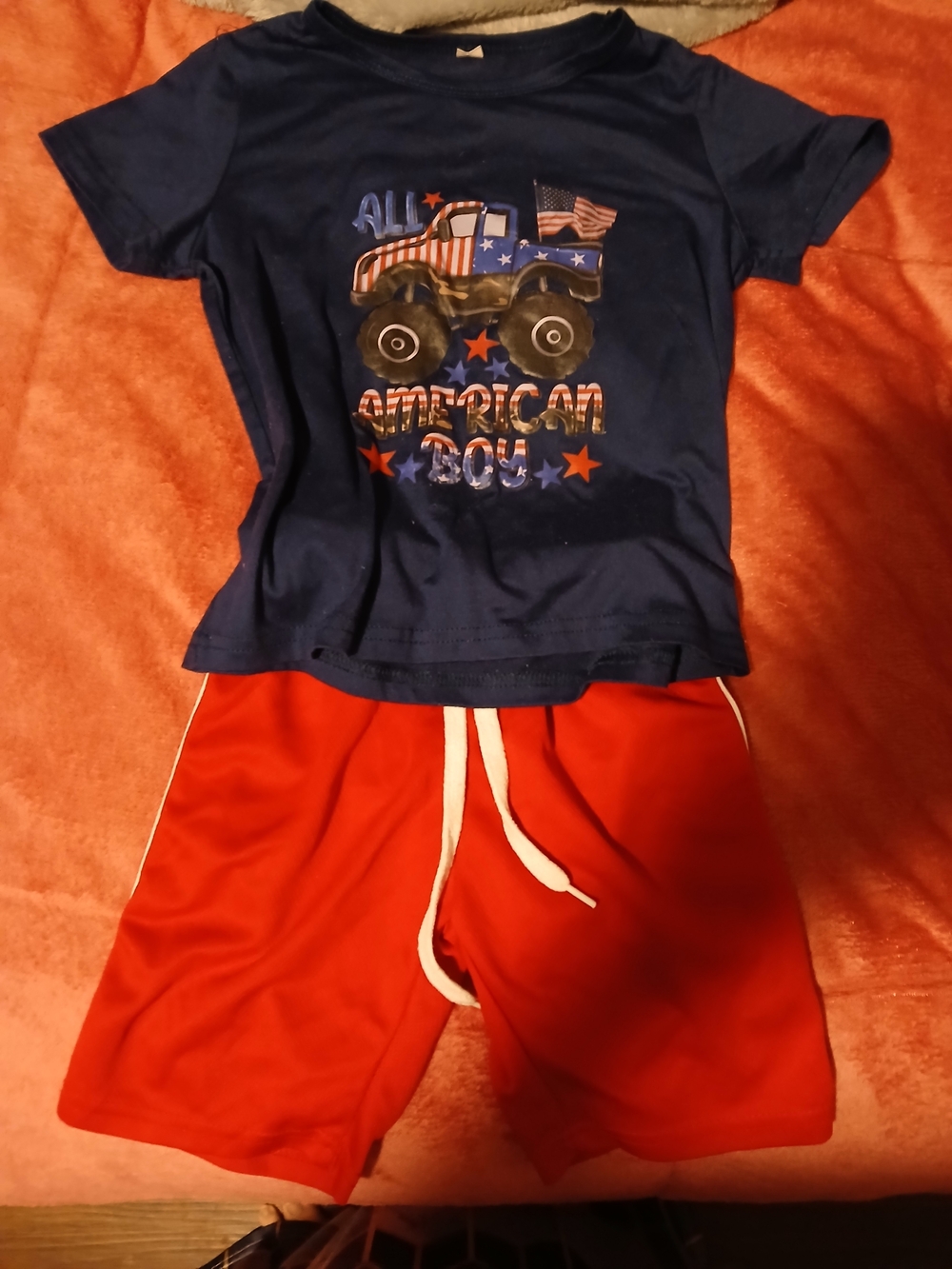 All American Boy Navy Graphic Tee & Red Shorts Set